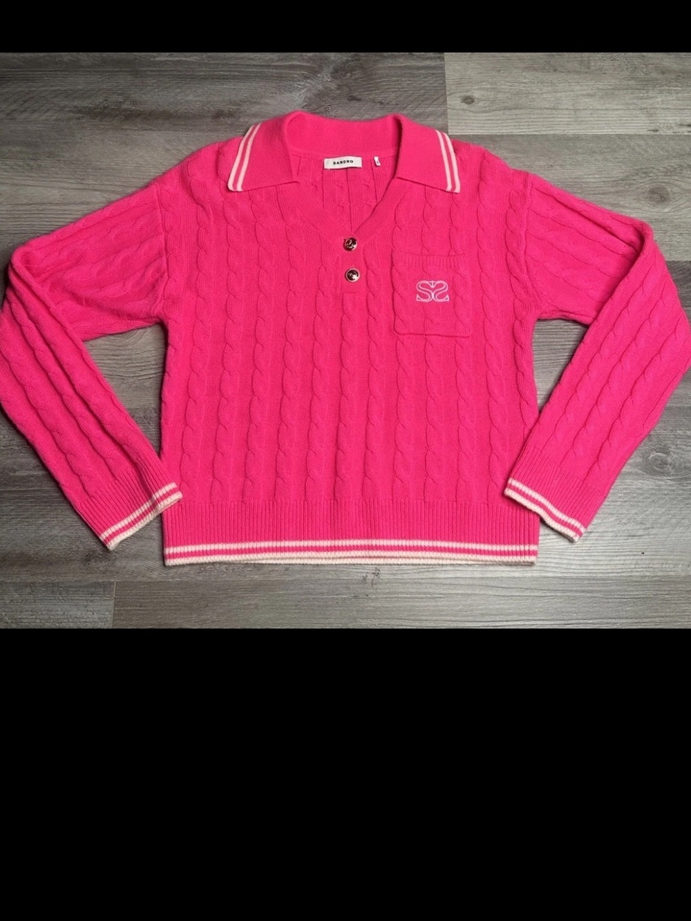 Sandro Sweater Womens Medium Pink Cable Knit Wool Cashmere Polo Boxy Gaultier